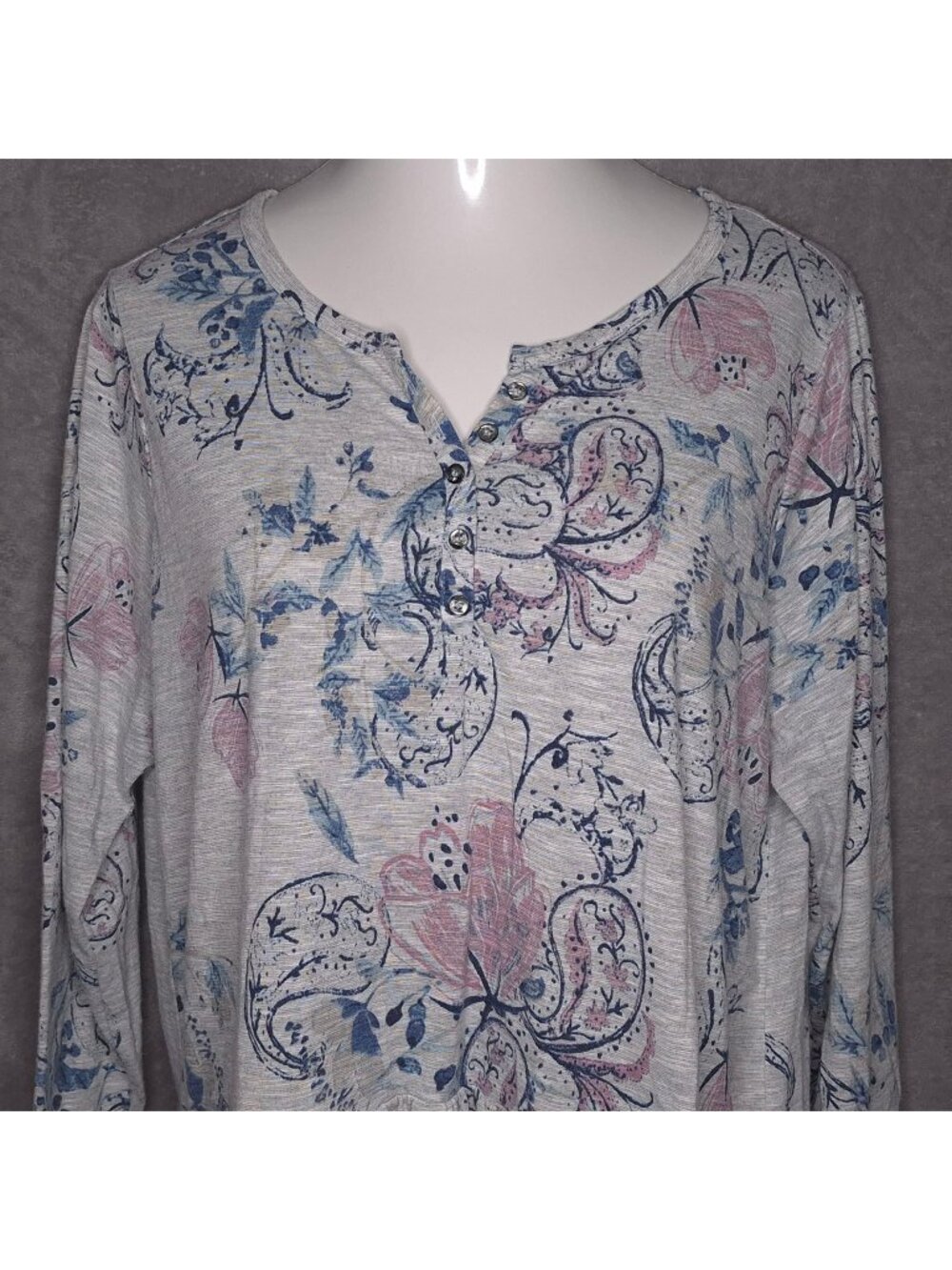 Style & Co Womens 1X Floral Print Long Sleeve Ruffled Hem Top Lightweight Blend